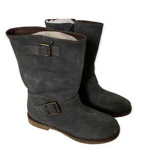 Nara Shoes Parrot Suede Mid Shaft Buckle Moto Boot Grey 35.5